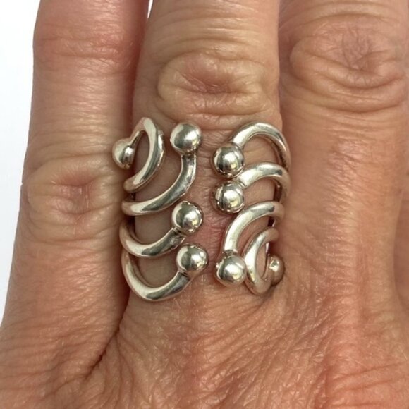 Sterling Silver 925 Modernist ATI Thailand Freeform 21mm Wide Bypass Ring Sz 5 - Picture 1 of 16